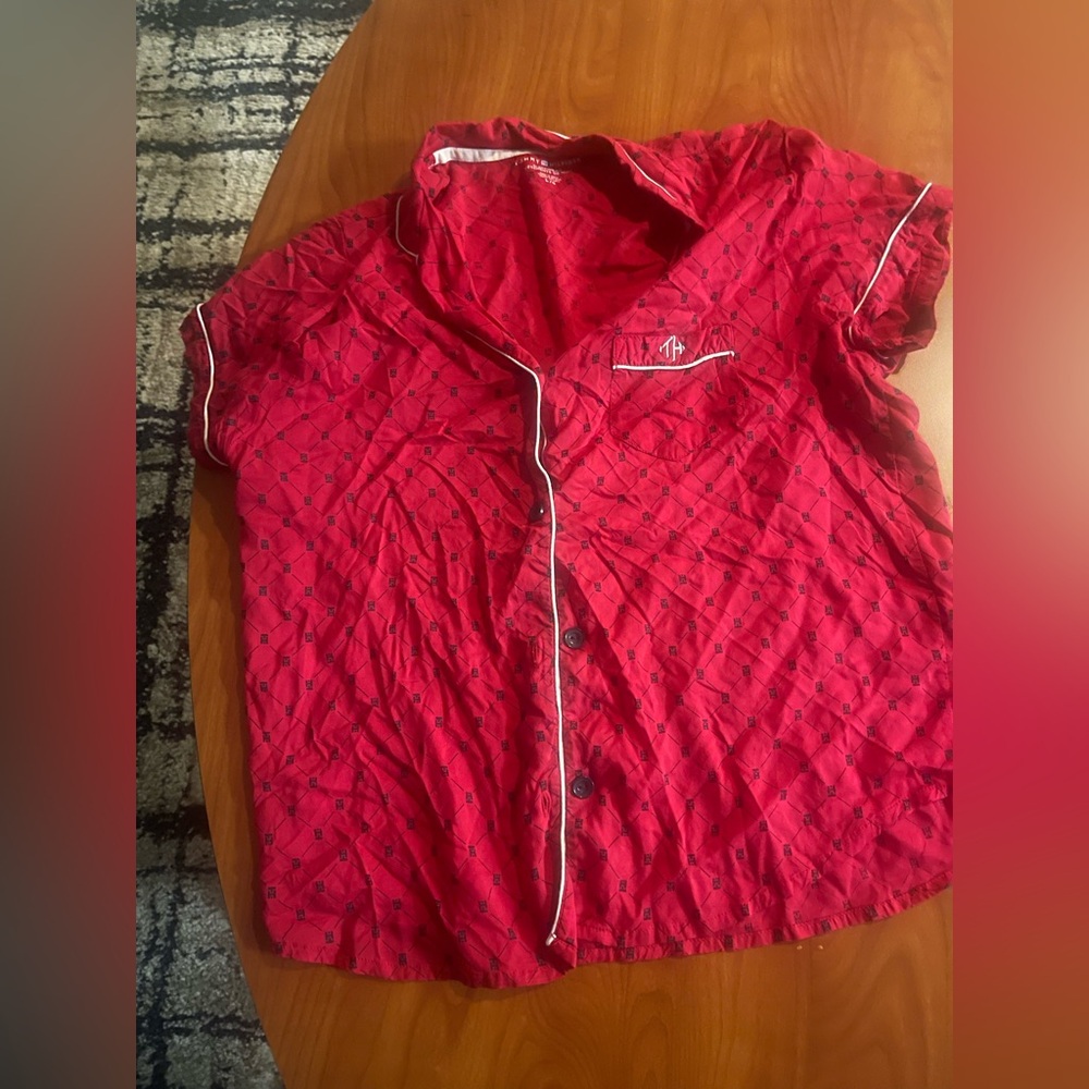 Tommy Hilfiger Red Short Sleeve Sleep Top with Navy Logo Print